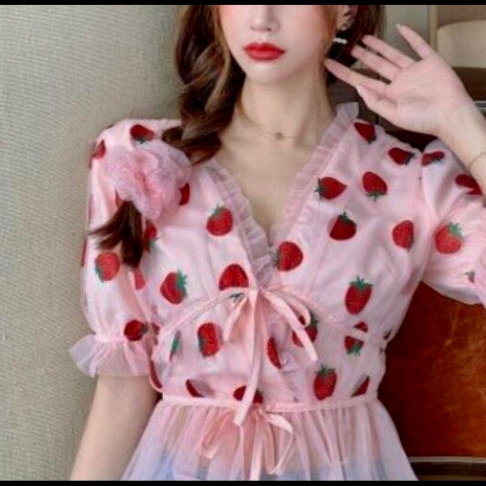 Strawberry Print Pink Crop Top
